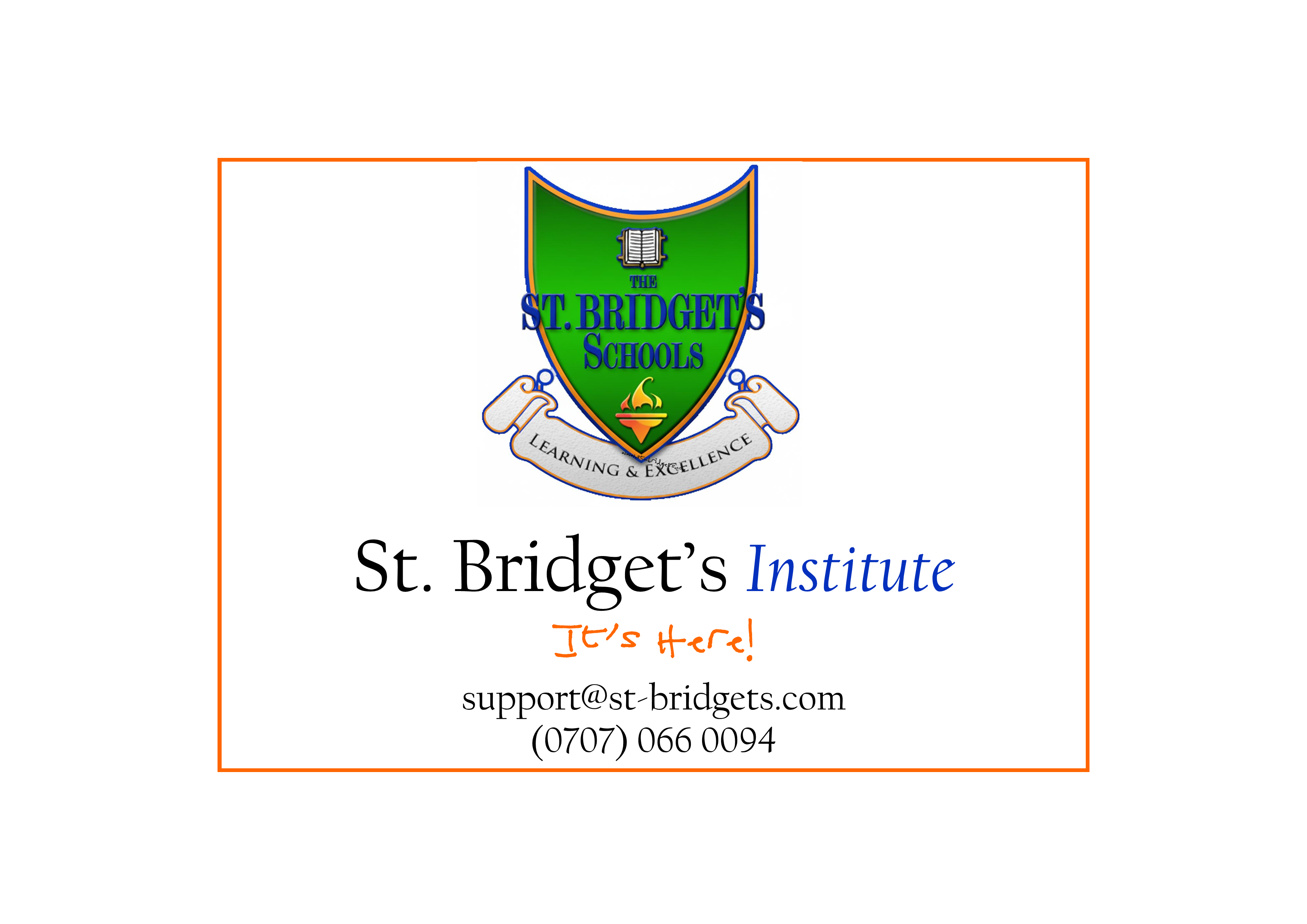 St. Bridget's Institute Card