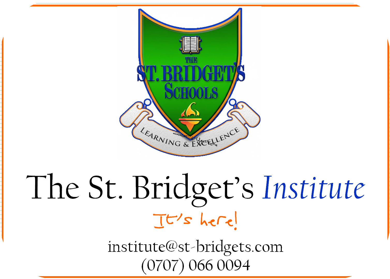 St. Bridget's Institute Card